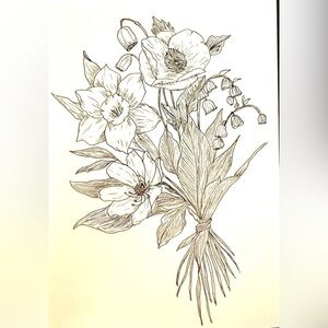 Handmade 7x10 inches drawing floral bouquet